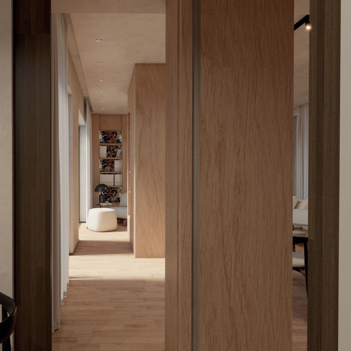Passaggio tra volumi rivestiti in legno